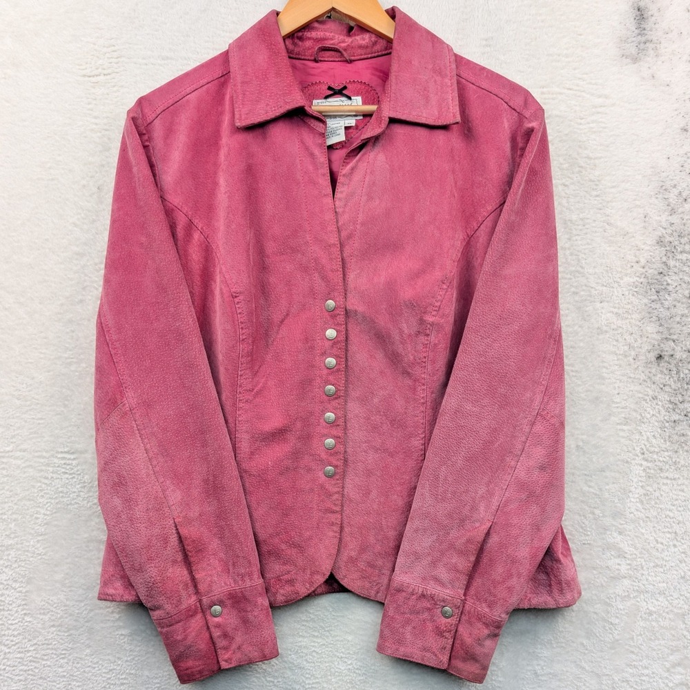 VTG Live a Little Jacket Women's XL Pink Suede Leather Western Barbiecore Y2K